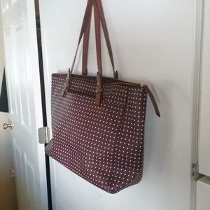 Fossil Rachel Fig Tote bag Burgundy with White Hearts